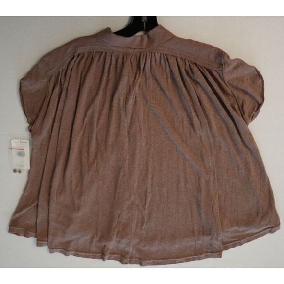 Free People OB1102105 Women's Sz XS Brown Lowdown Henley Oversized Linen Top $78 - Picture 9 of 10